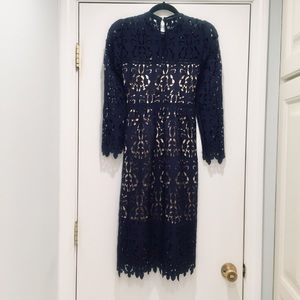 Zara Navy Guipure Lace Midi Dress Size XS